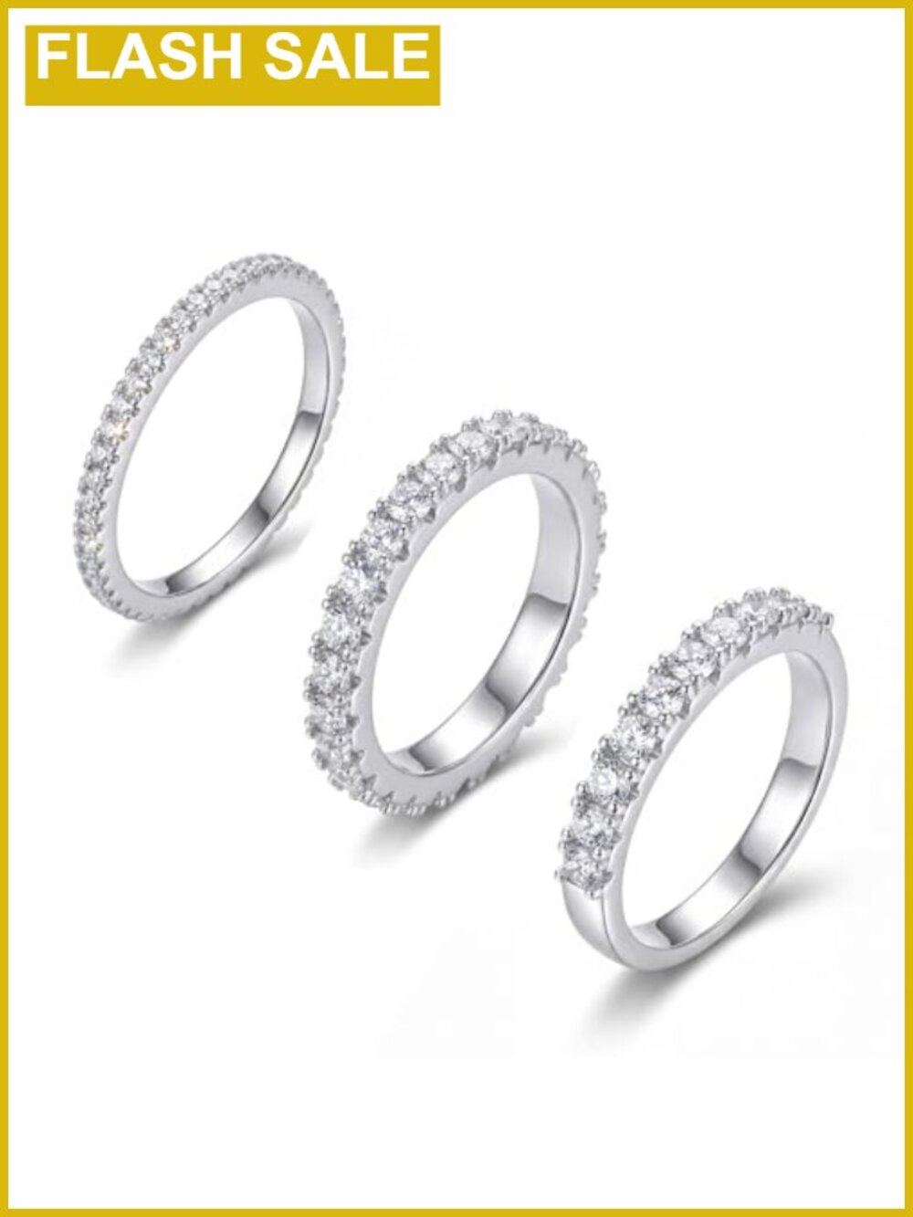 3-Piece 14K Gold Plated Sterling Silver CZ Stackable Ring Set Half Eternity